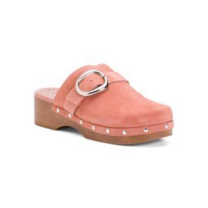 VINCE CAMUTO Suede Canzenee Clogs - Strap & Buckle - Antique Pink - 5